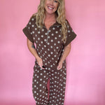 Zip & Go Polka Dot Knit Set in Brown
