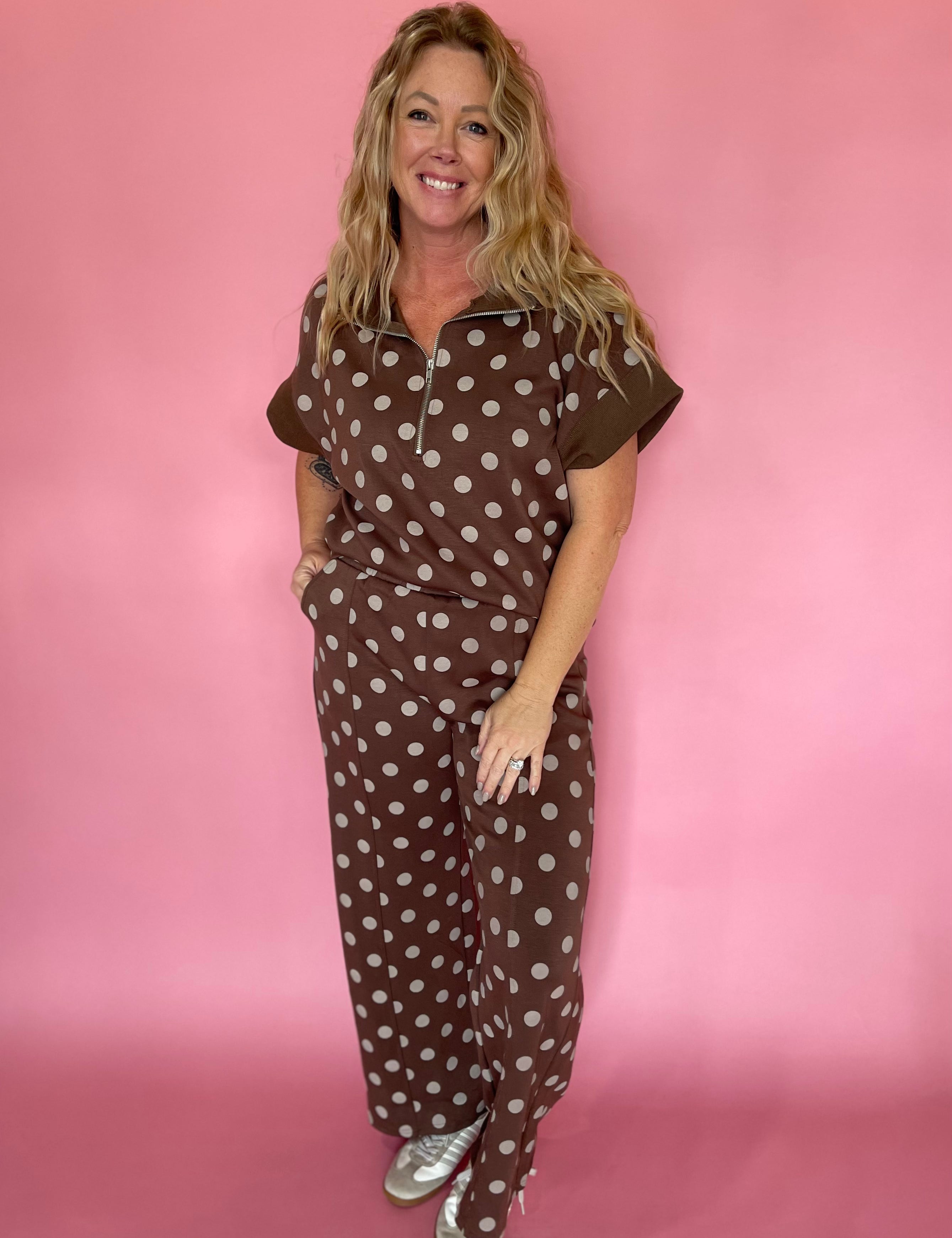 Zip & Go Polka Dot Knit Set in Brown