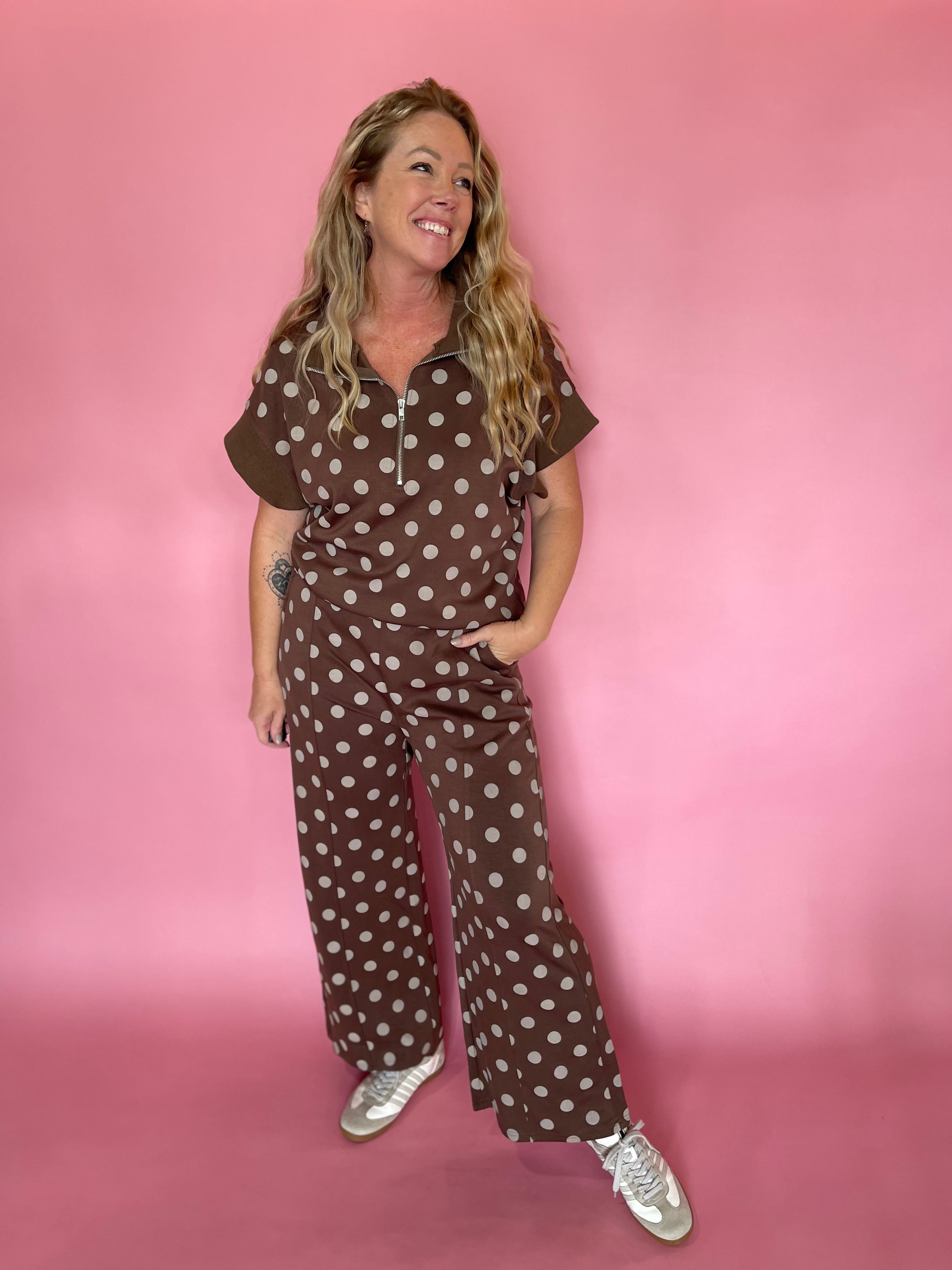 Zip & Go Polka Dot Knit Set in Brown