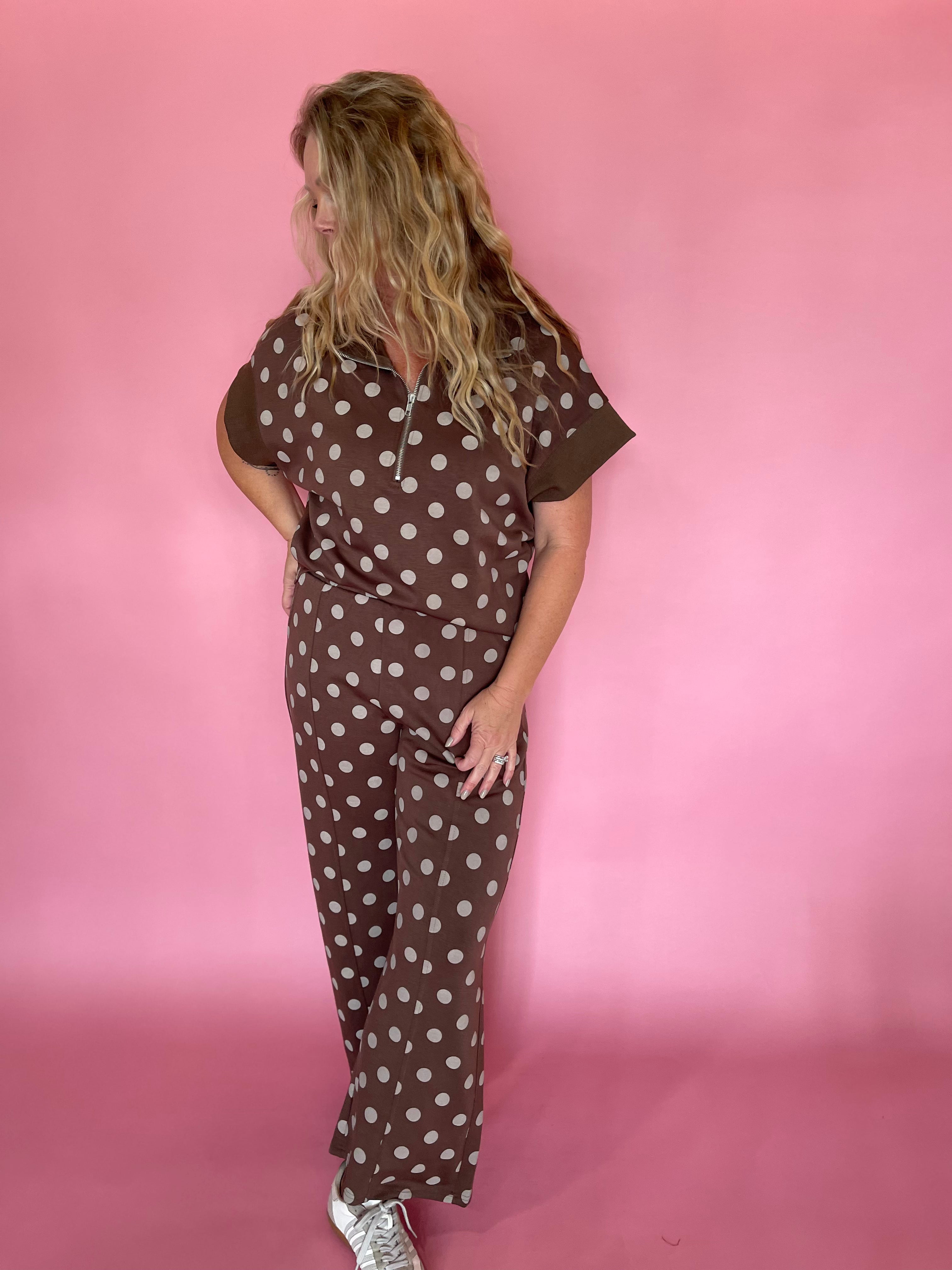 Zip & Go Polka Dot Knit Set in Brown