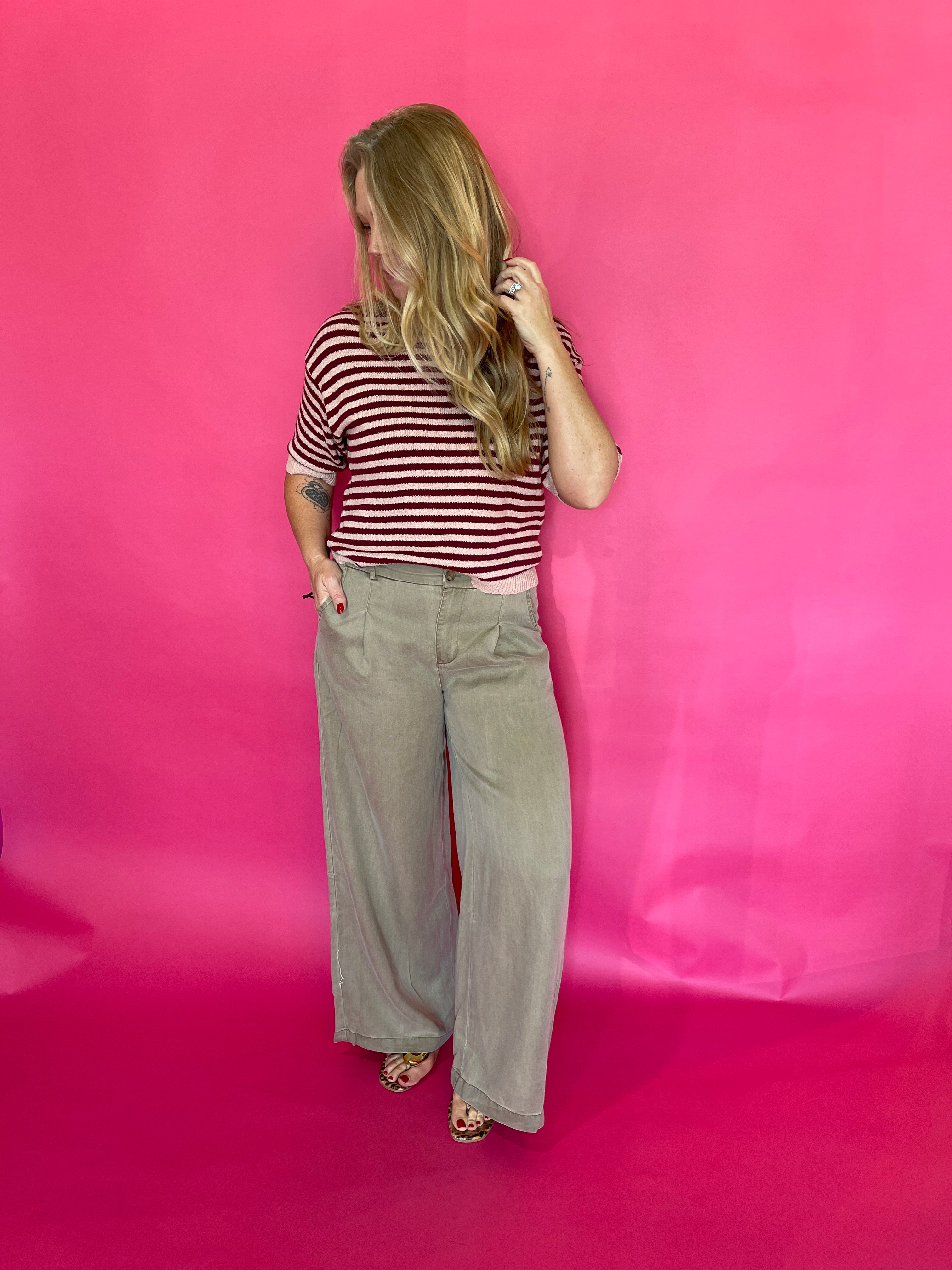 Zipper Front Wide Leg Trousers in Hazelnut