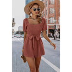 Chic Ease Square Neck Smocked Romper