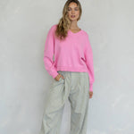 Chloe Cozy V-Neck Sweater in Pink