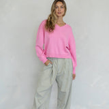 Chloe Cozy V-Neck Sweater in Pink
