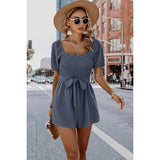 Chic Ease Square Neck Smocked Romper