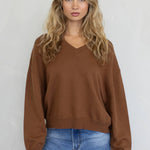 Chloe Cozy V-Neck Sweater in Pink