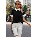 Sophisticated Ruffle Sleeve Blouse with Sweater Overlay in Black