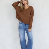 Chloe Cozy V-Neck Sweater in Pink