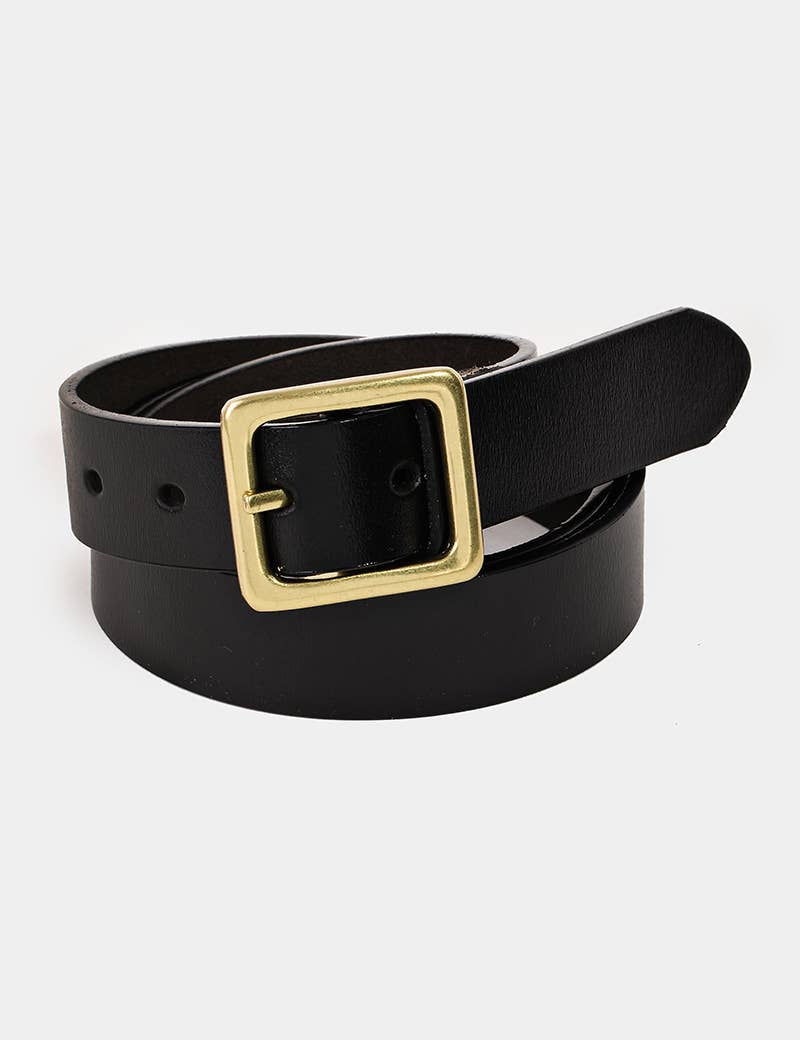 Genuine Leather Square Buckle Belt in Black