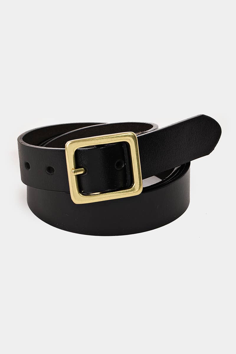 Genuine Leather Square Buckle Belt in Black