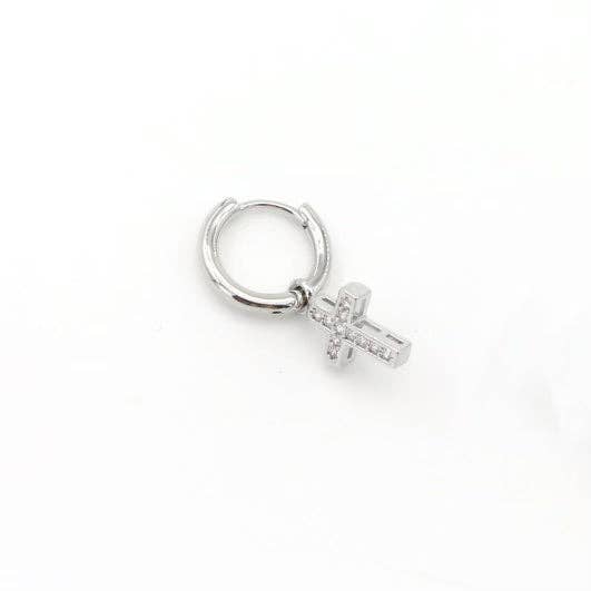 Crystal Cross Charm Huggie