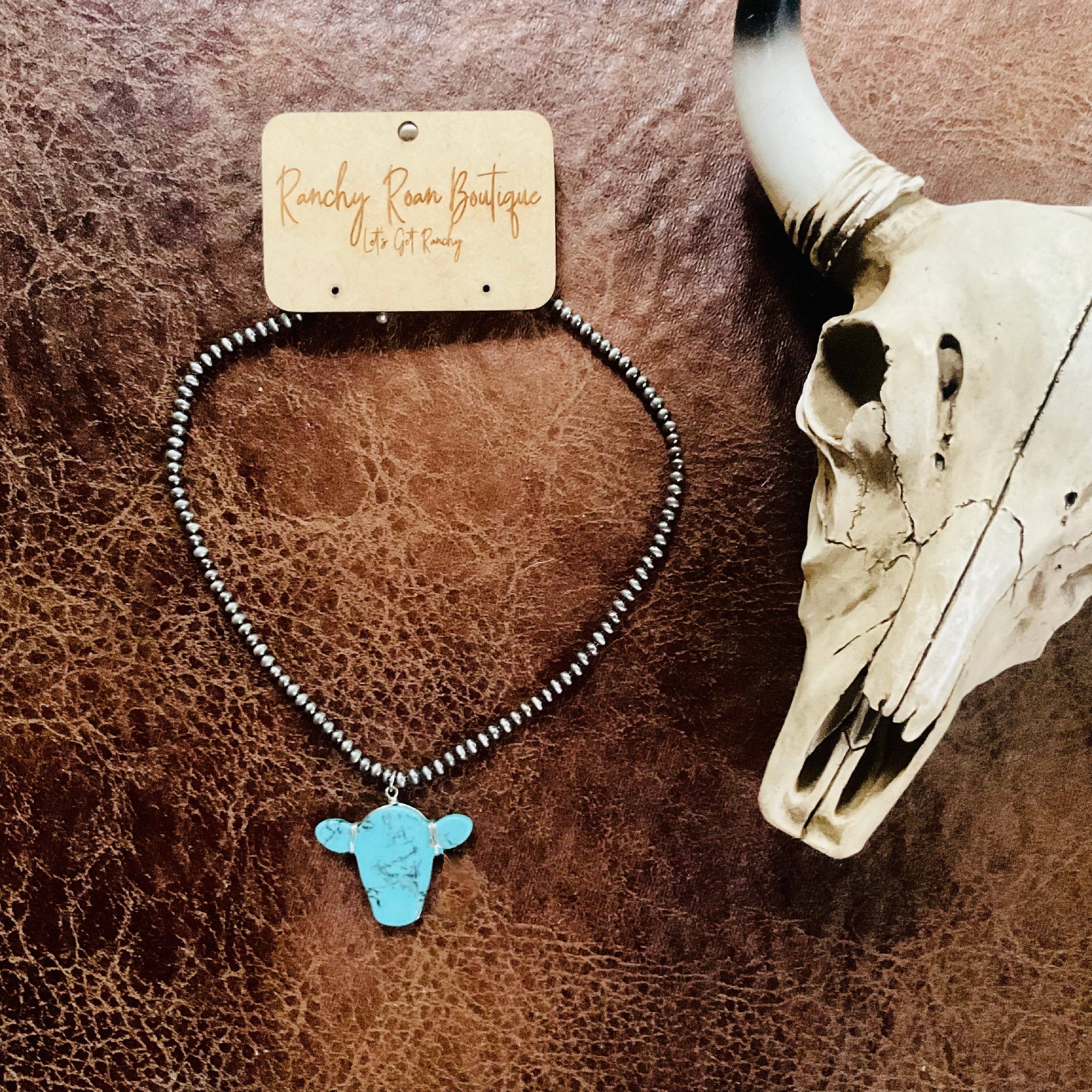 Cow Head Turquoise Pendent Necklace