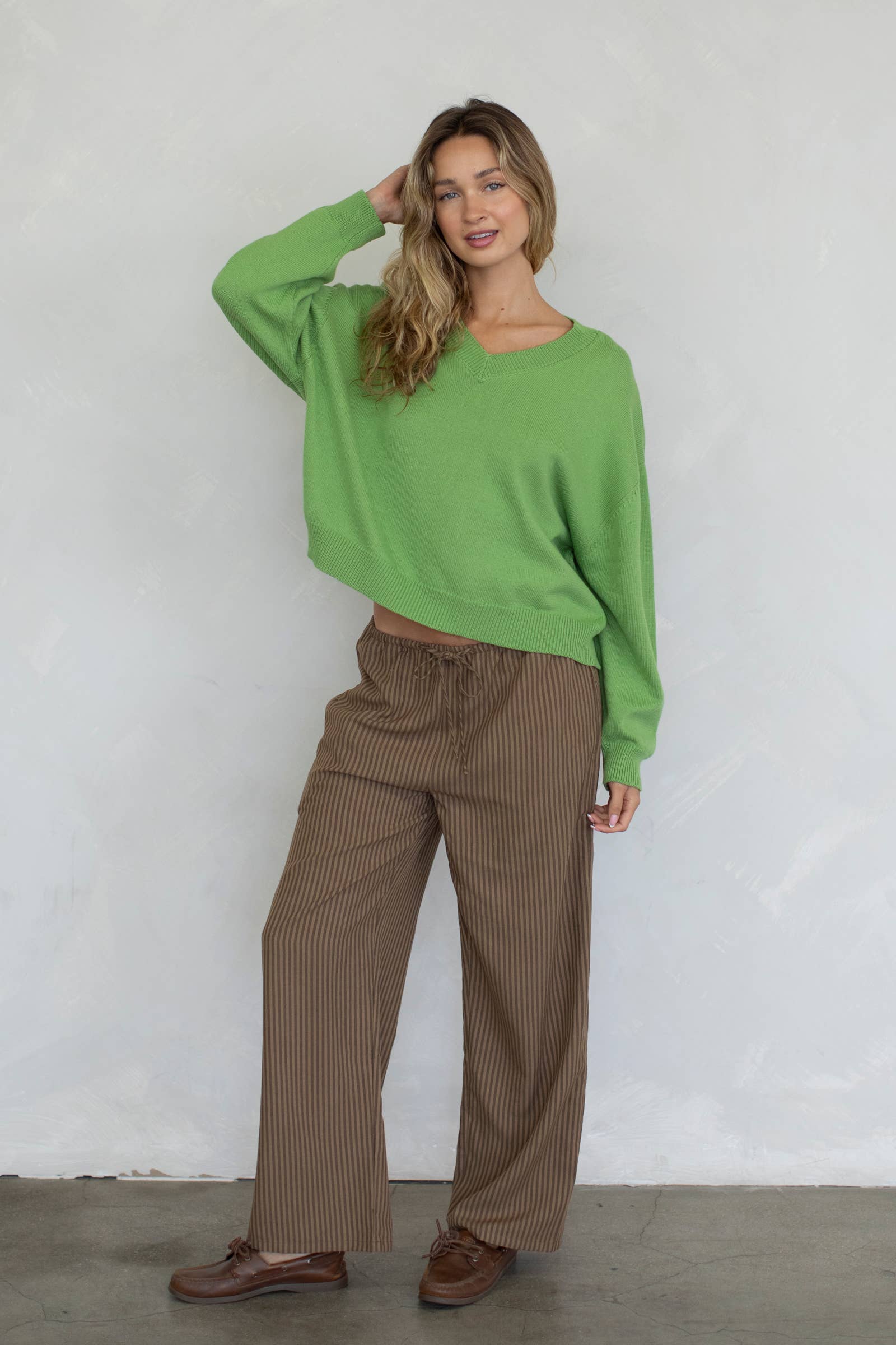 Chloe Cozy V-Neck Sweater in Pink