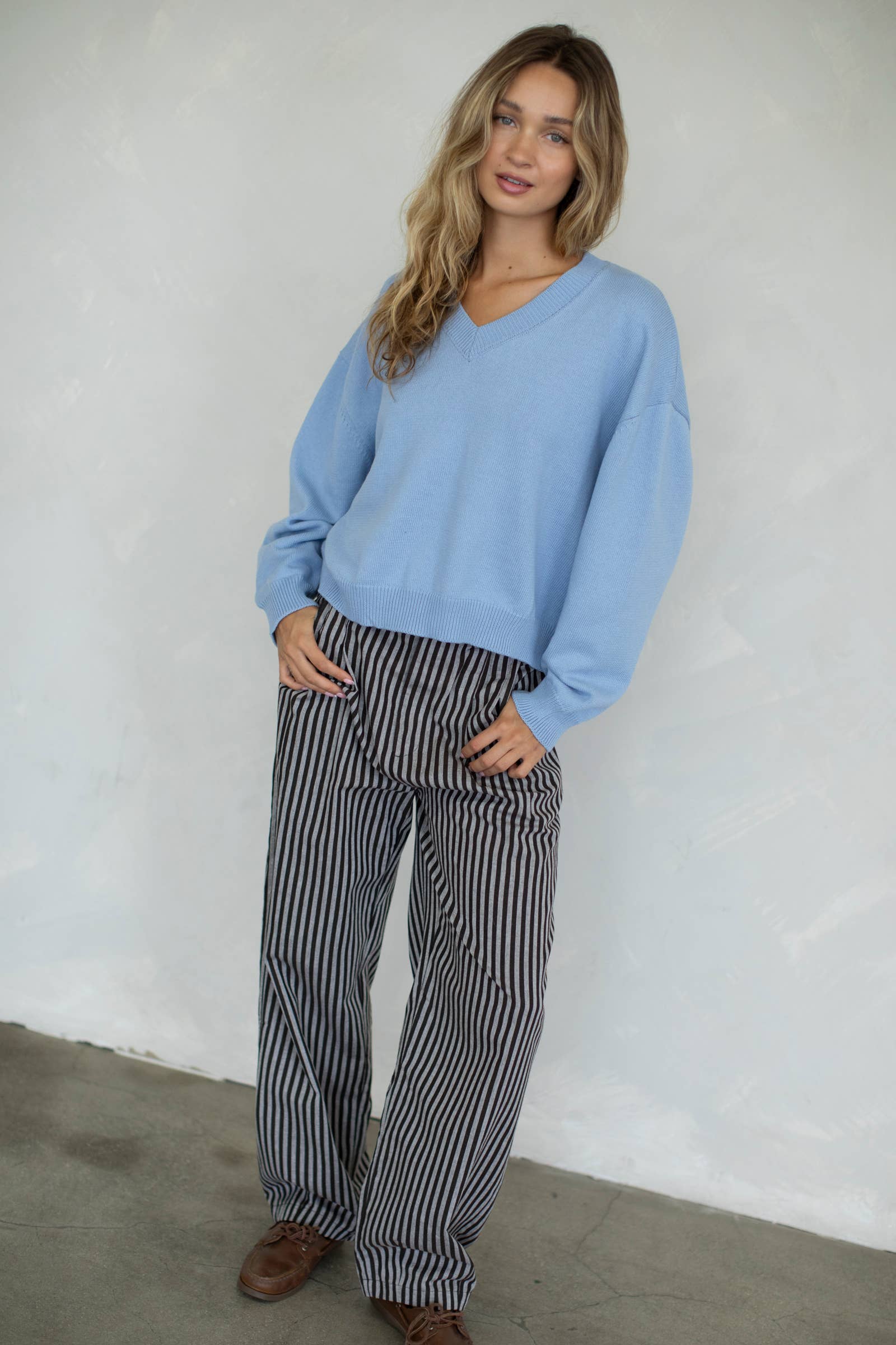 Chloe Cozy V-Neck Sweater in Pink