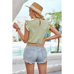 Color Cascade Ruffle Trim Top in Green