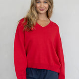 Chloe Cozy V-Neck Sweater in Pink