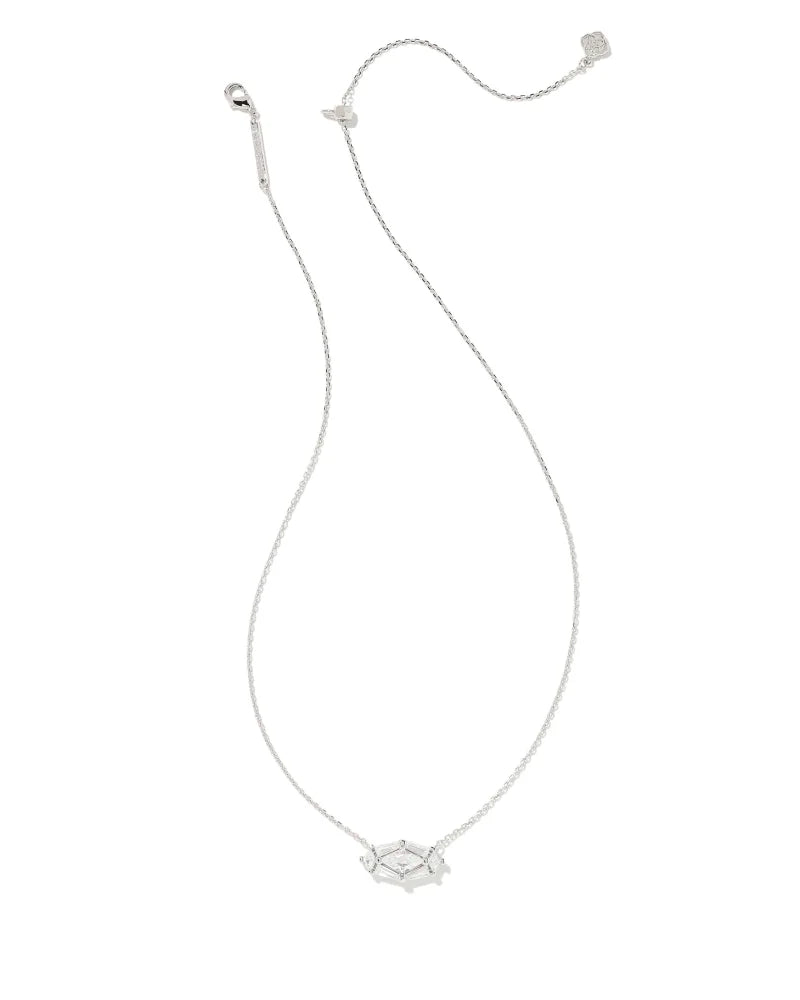 Lindy Rae Elisa Silver Short Pendant Necklace in White Crystal