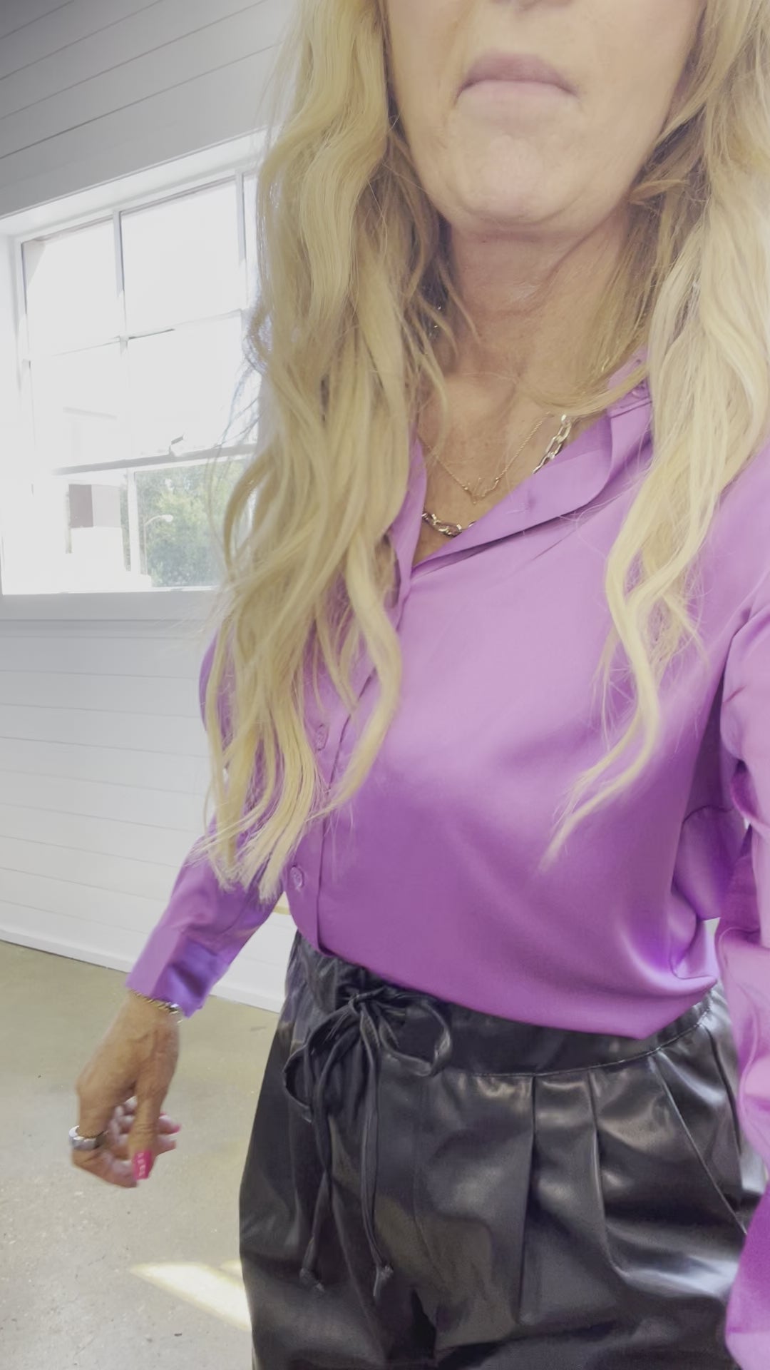 Impulse Satin Button Down Blouse in Orchid