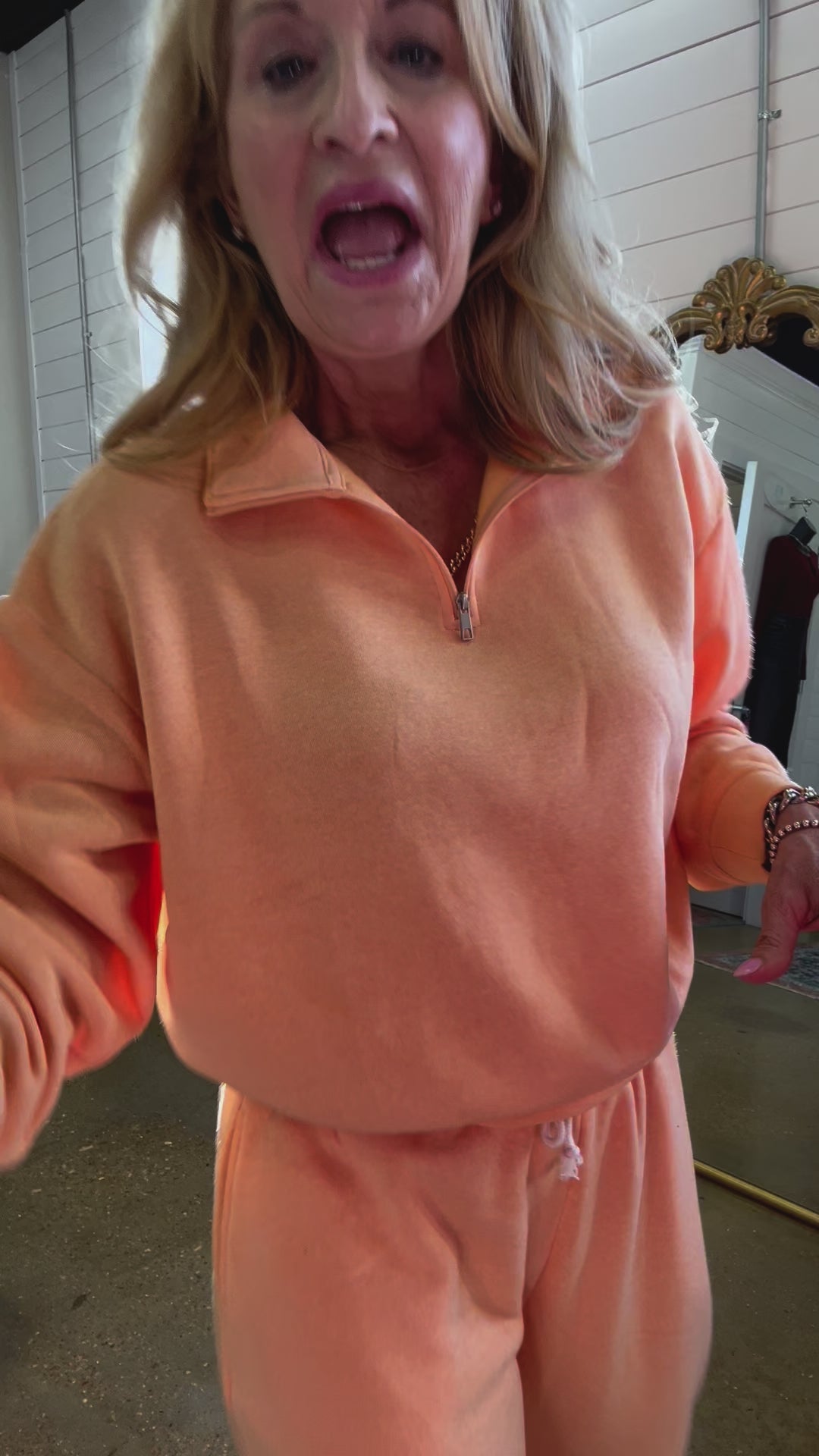 Izzy Cotton Blend Half Zip Pullover in Orange