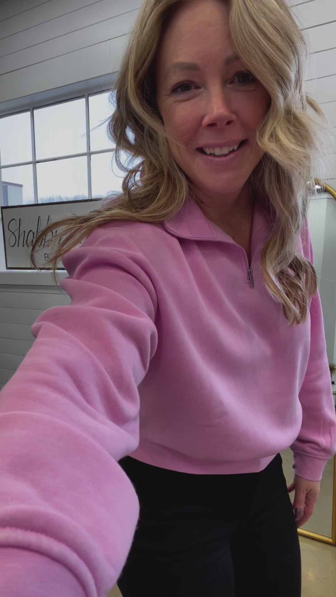 Izzy Cotton Blend Half Zip Pullover in Pink