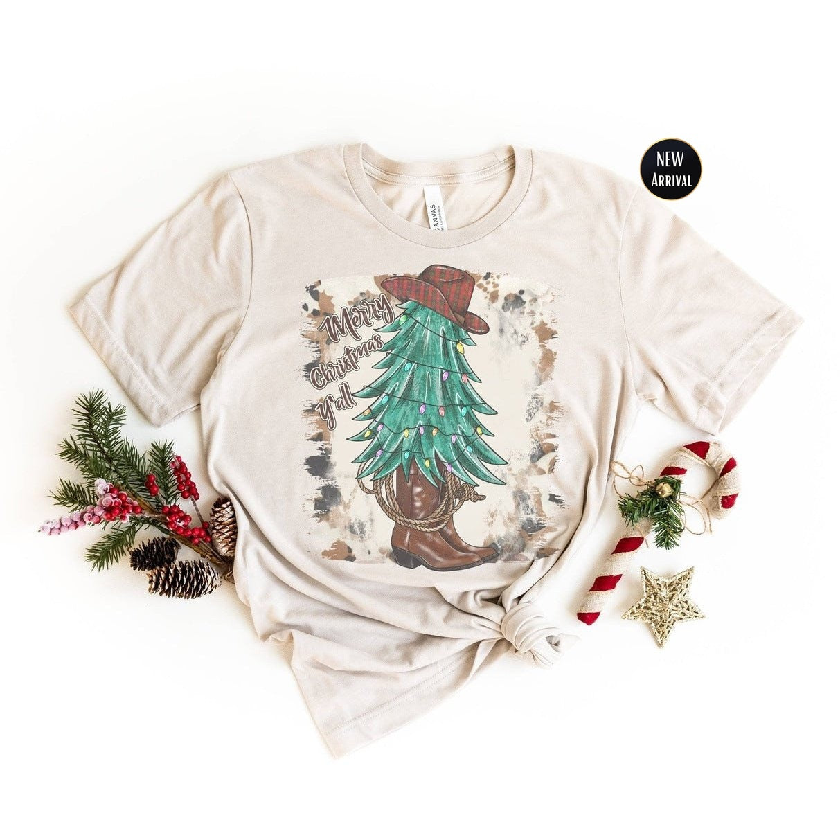 Cowboy Christmas Tree Western Graphic Tee Holiday
