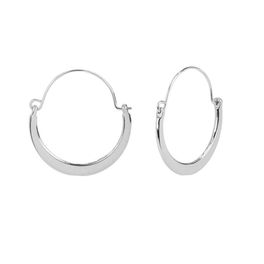 Silver Flat Crescent Hoop Earrings