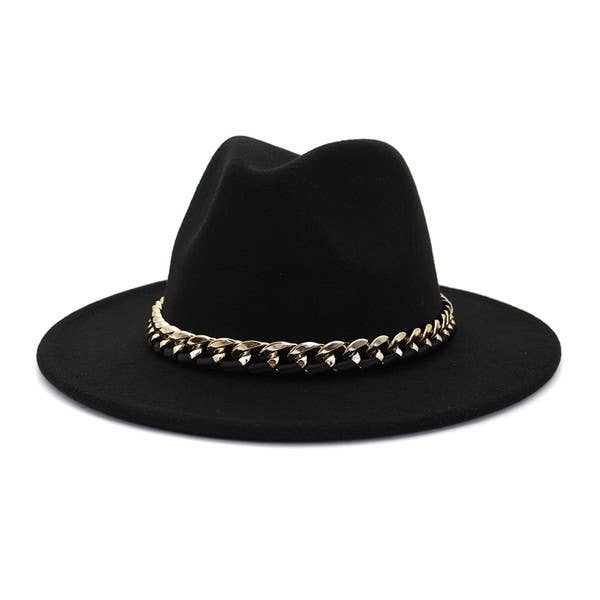 Gold Chain Panama Hat in Black
