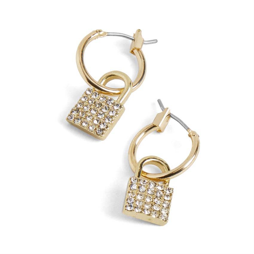 Gold Hoop Stone Lock Earrings