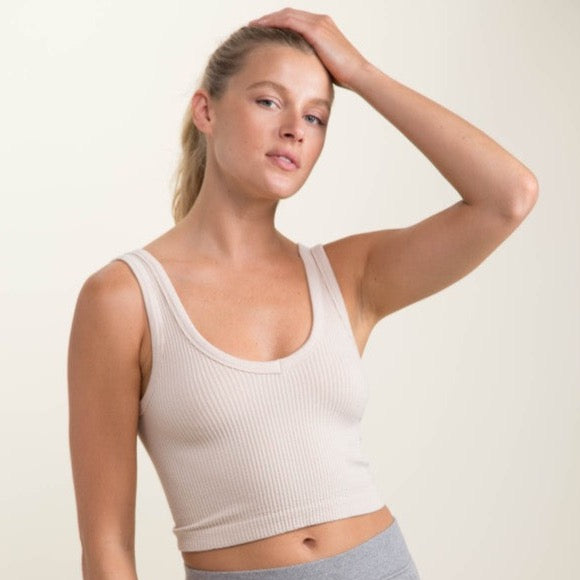 Seamless Ribbed Crop Tank Top in Stone