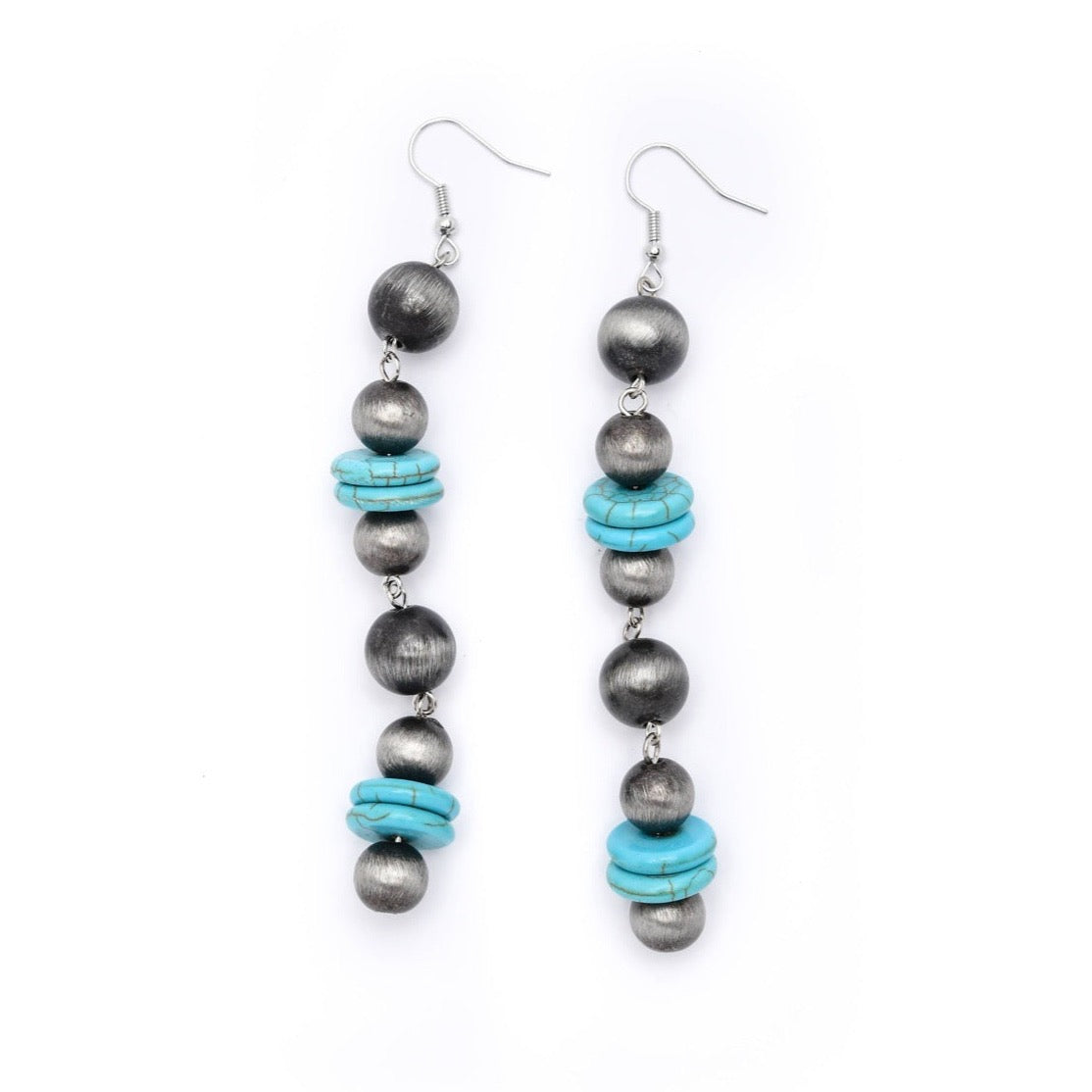 Faux Navajo Pearl & Turquoise Disc Drop Earring on Fishhook