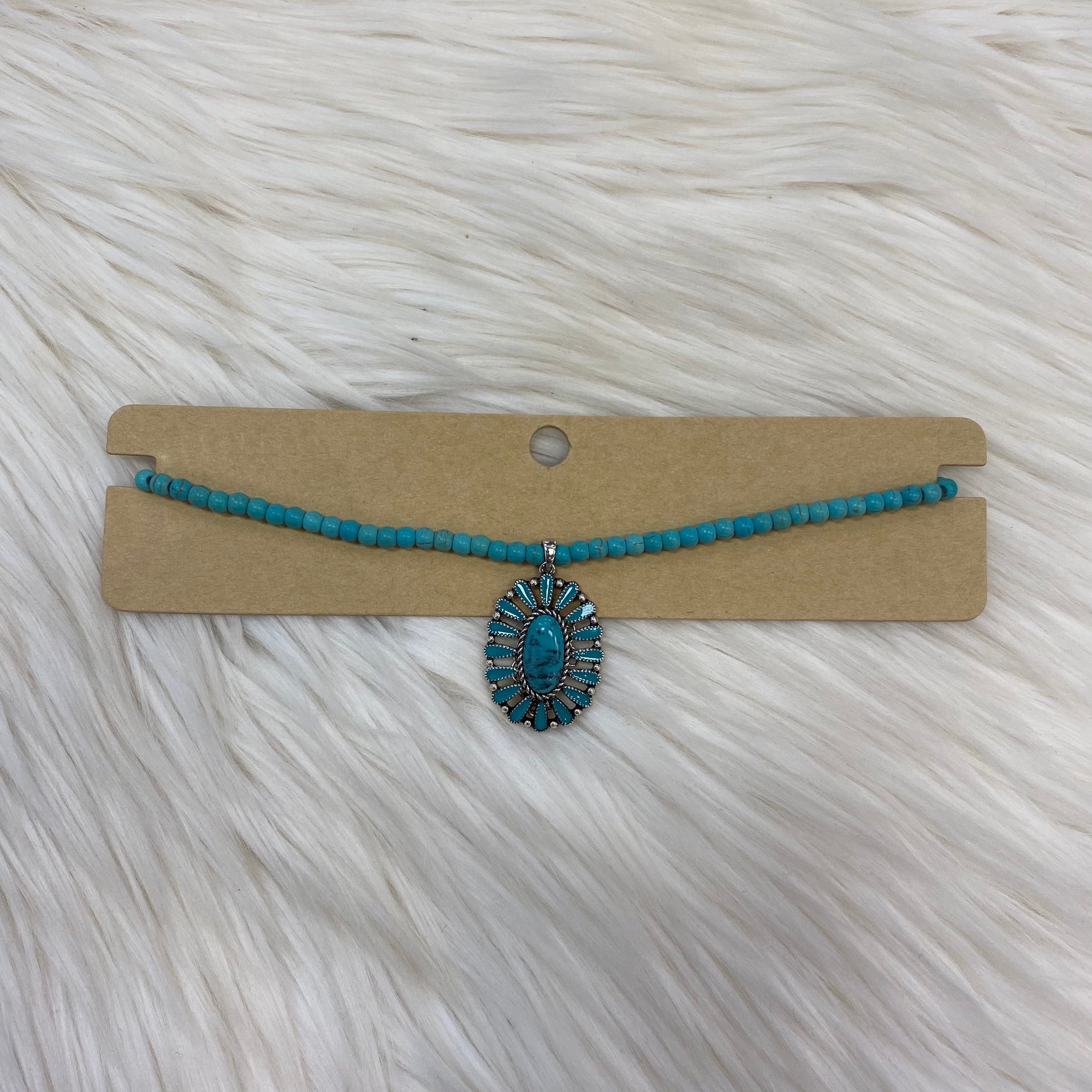 4mm Bead with Concho Pendant Turquoise Choker