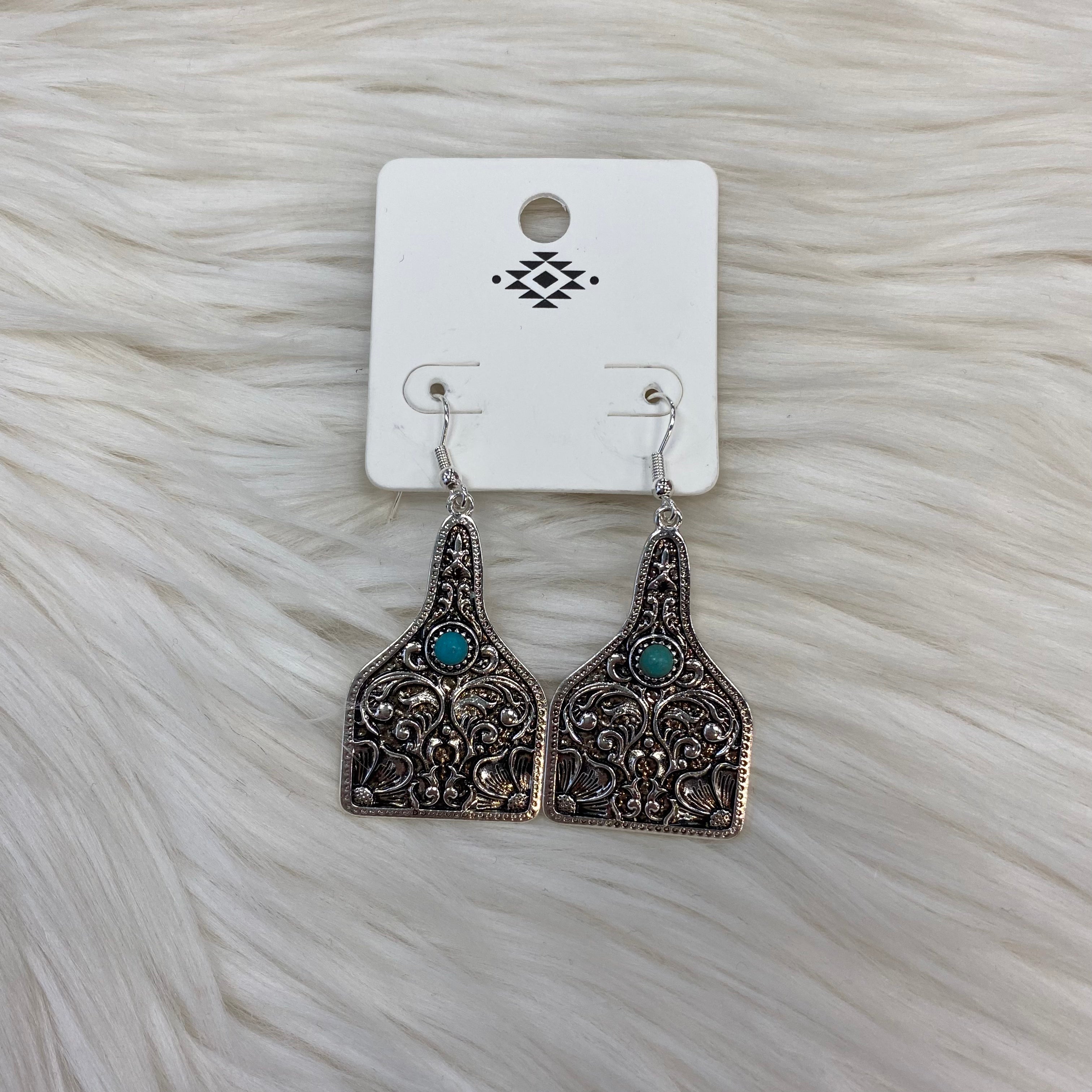Patterned Casting Dangle Earrings in Turquoise