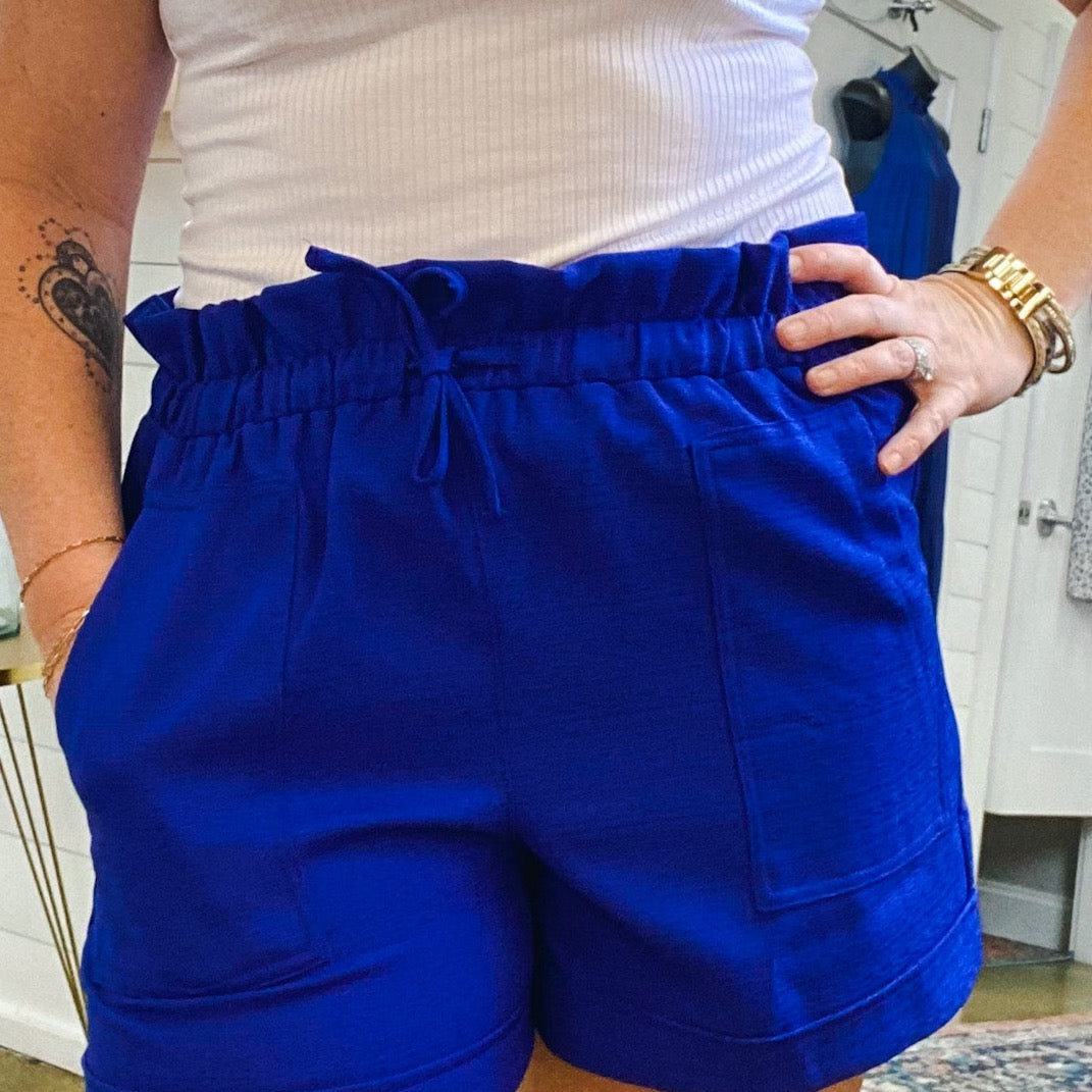 Offshore Dreams Pocketed Drawstring Shorts in Blue