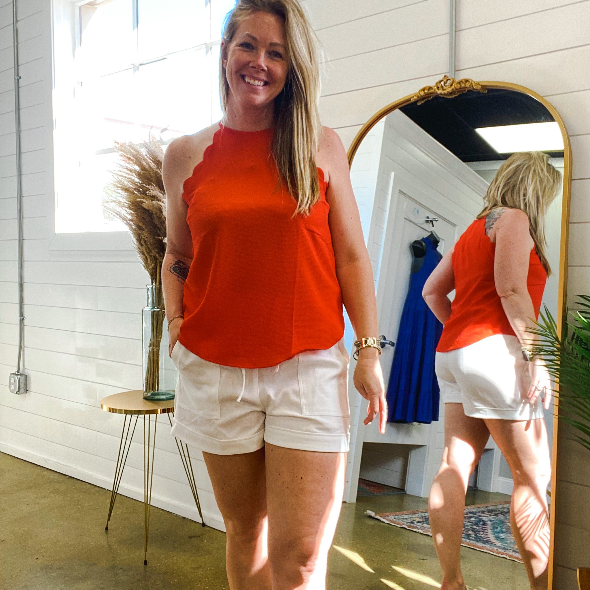 Carrie Scalloped Tank in Red Orange