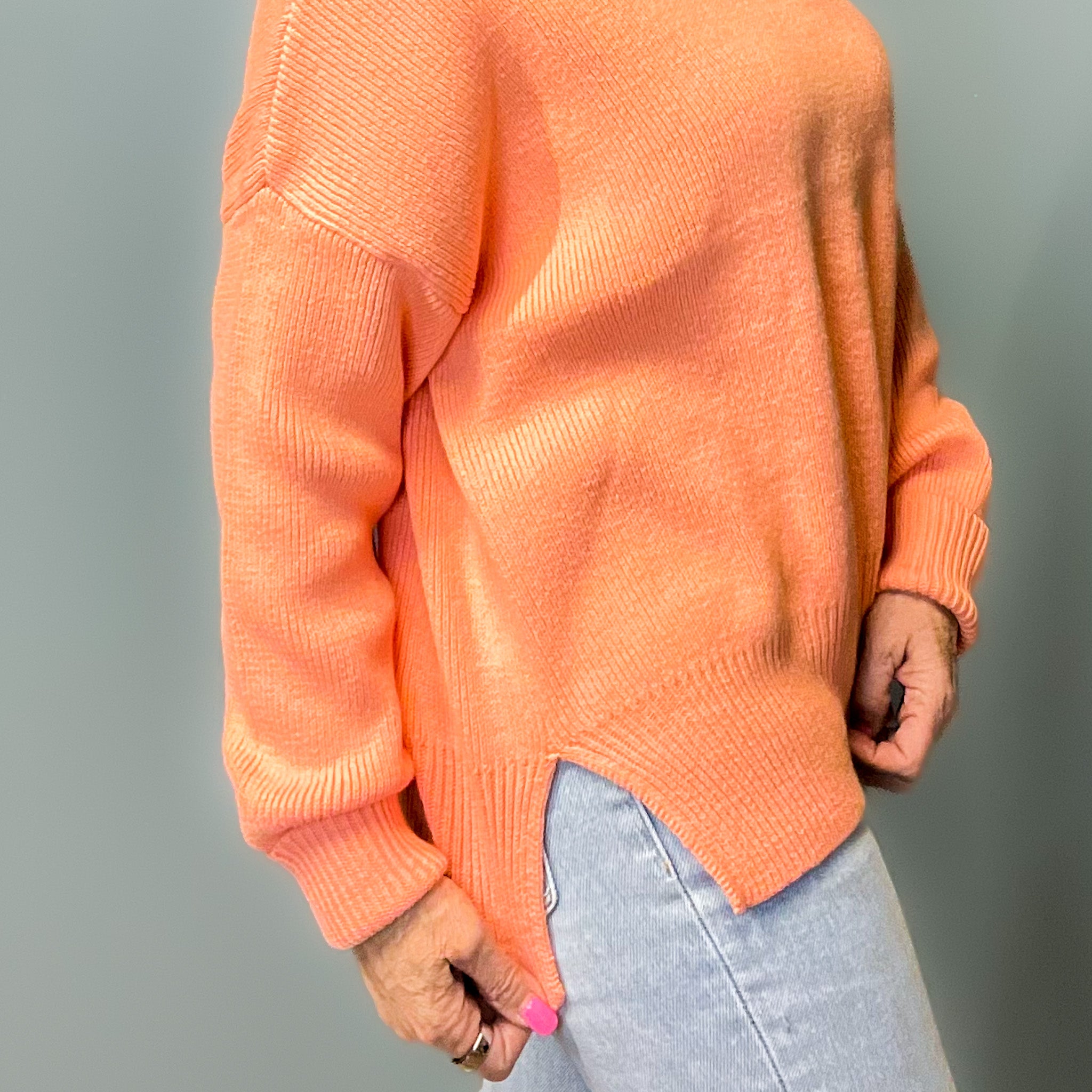 Elouise Knit Oversized Crew Neck Sweater in Salmon