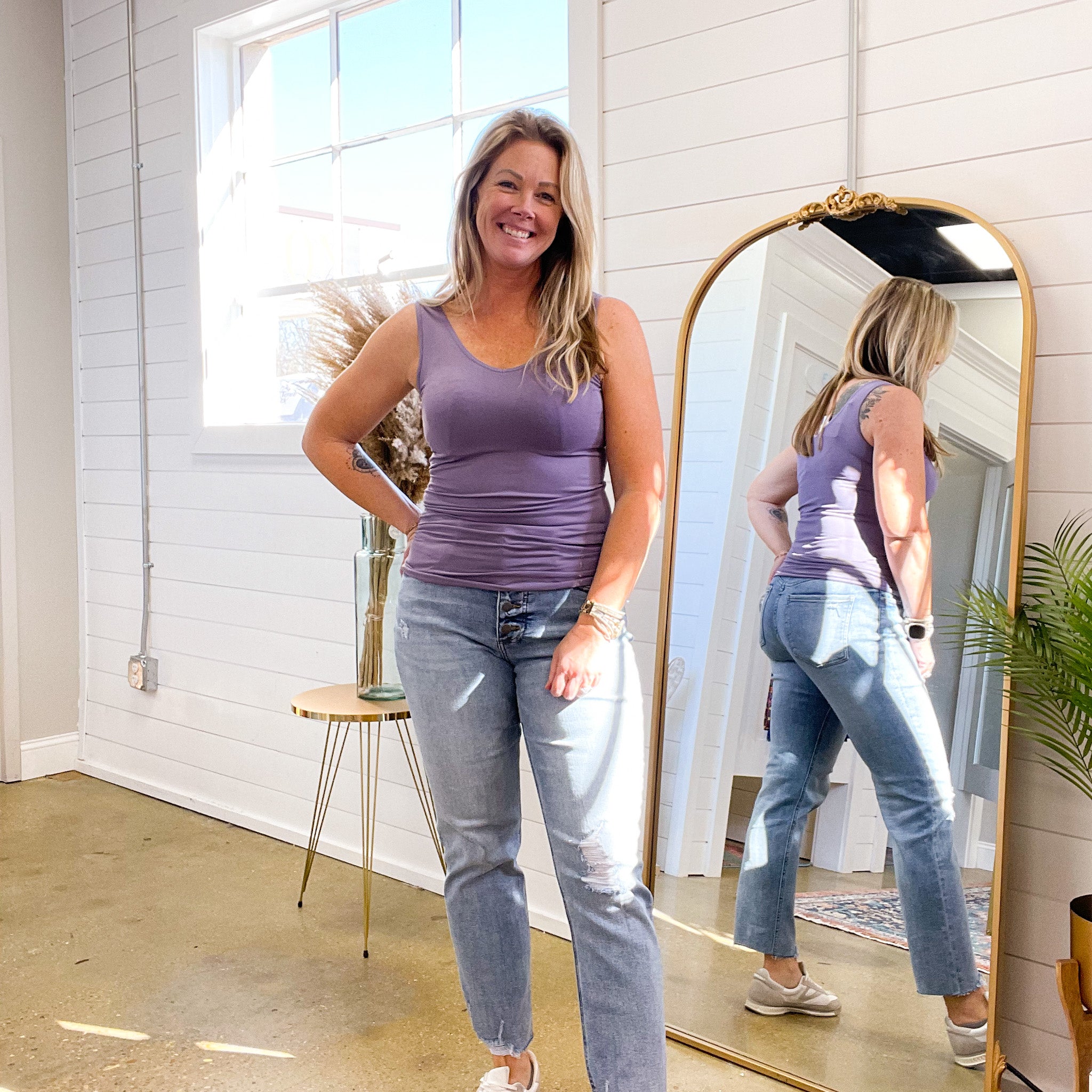 Rori Reversible V/ Round Neckline Seamless Tank in Purple