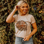 Western Santa on a Bull Turquoise Circle Christmas Tee