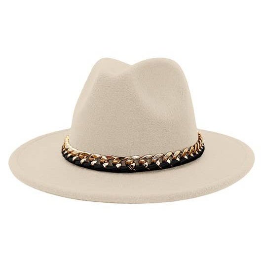 Gold Chain Trendy Panama Hat in Ivory