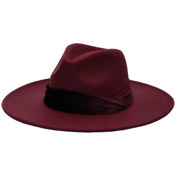 Velvet Glossy Wide Brim Felt Rancher Hat - Burgundy