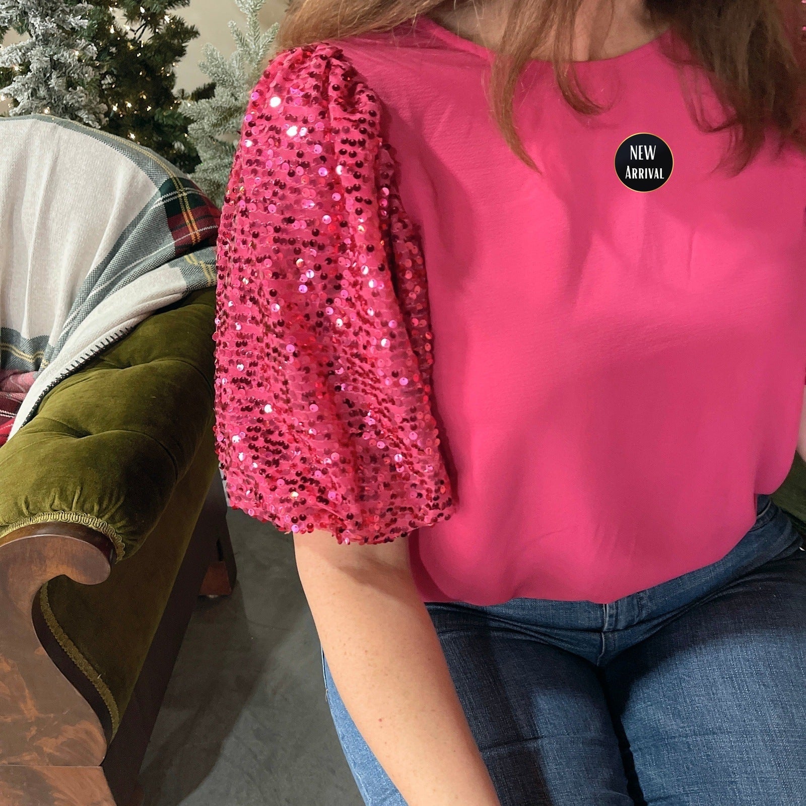From a Dream Sequin Top in Fuchsia